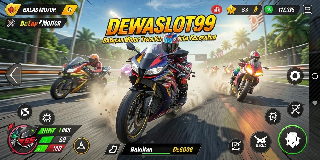 Screenshot antarmuka game Balap Motor DEWASLOT99 yang seru.