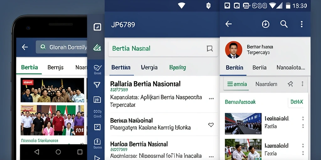Antarmuka pengguna aplikasi JP6789 menunjukkan beragam berita nasional.